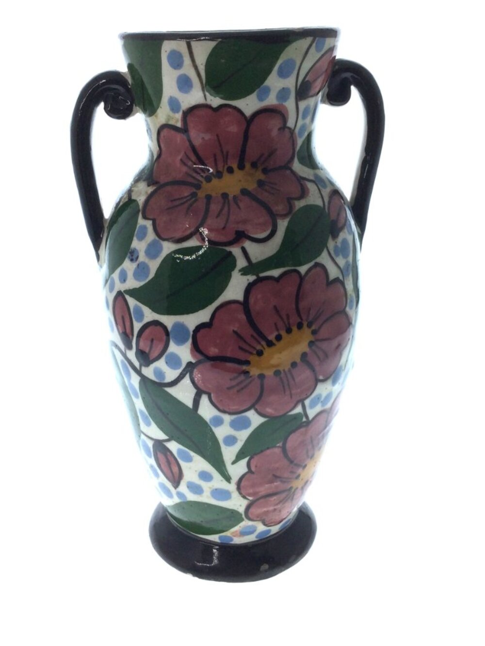 Vintage Hand Painted Double Handle Floral Vase Italy - Picture 5 of 8